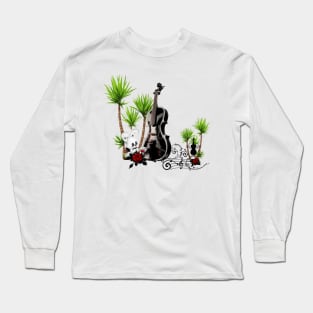 Music, black violin and palm trees Long Sleeve T-Shirt